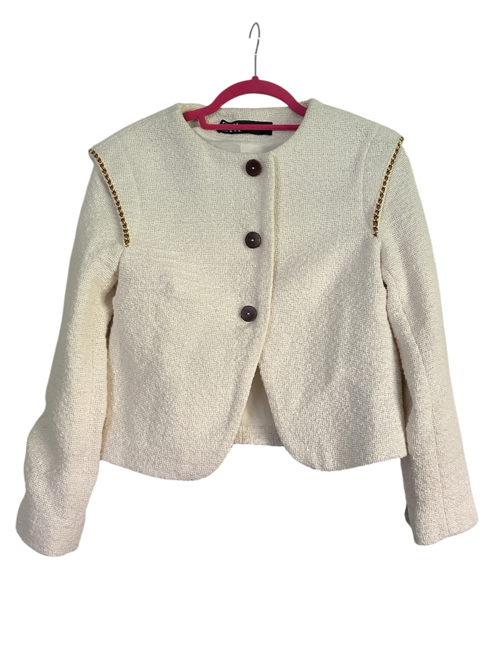 ZARA Ecru Textured Pronounced button blazer jacket - Picture 4 of 6
